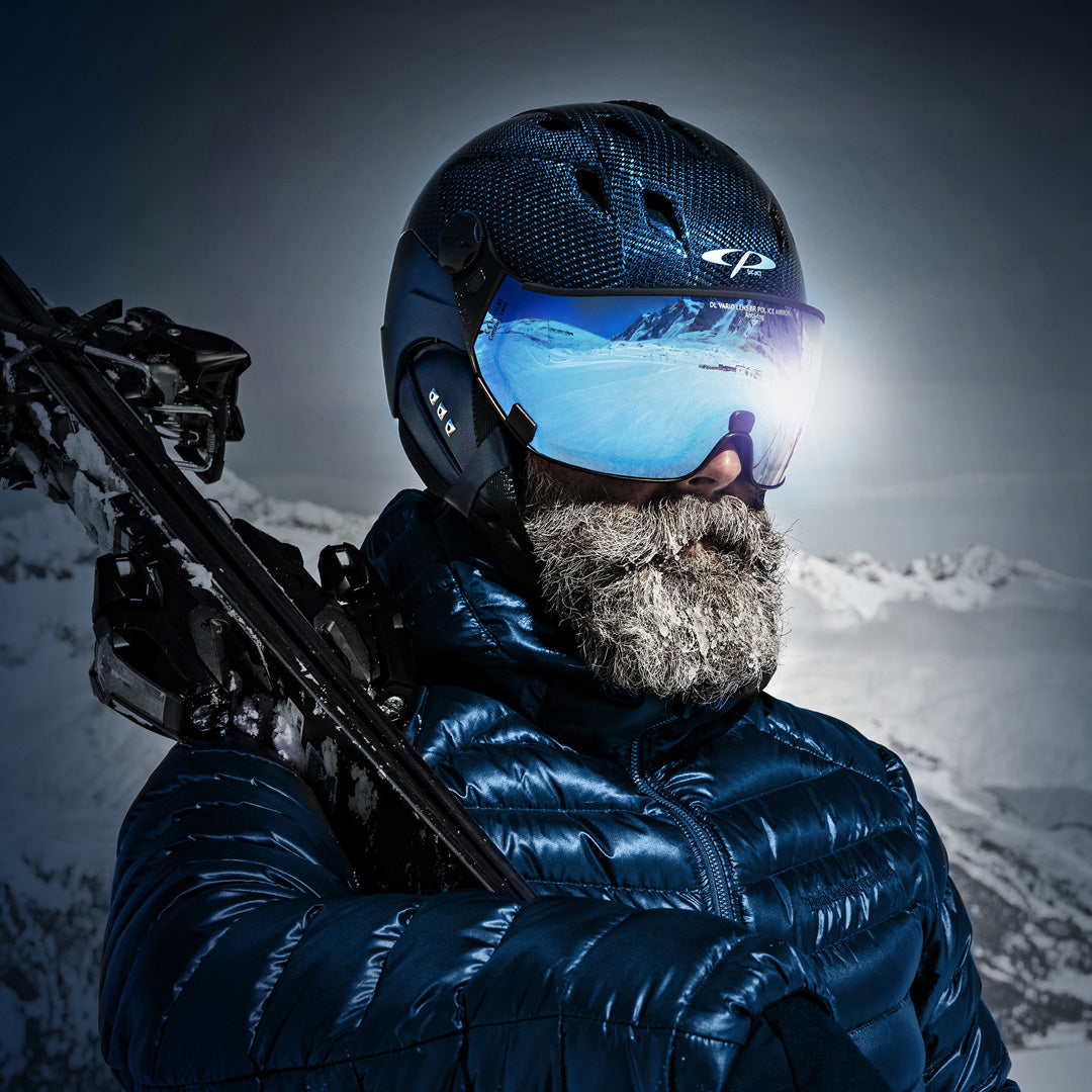 CP Corao+ Carbon Skihelm mit Visier in Blue - Polarised -emotion