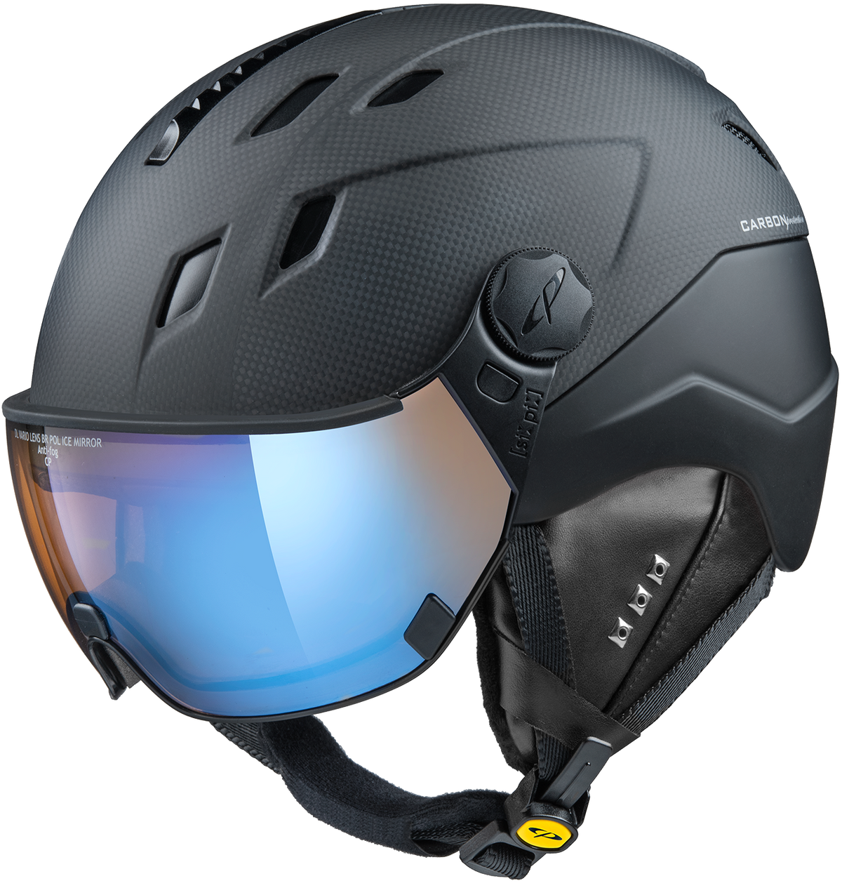CP Corao+ Carbon Skihelm mit Visier in Black - Polarised