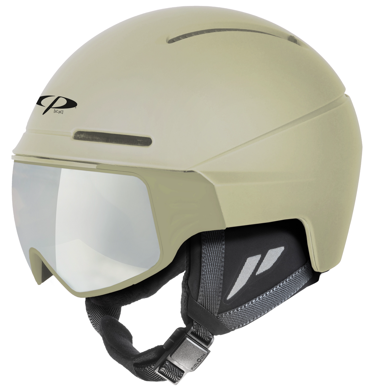 CP Curano+ Skihelm mit integrierter Goggle in silver Farbe moss green -