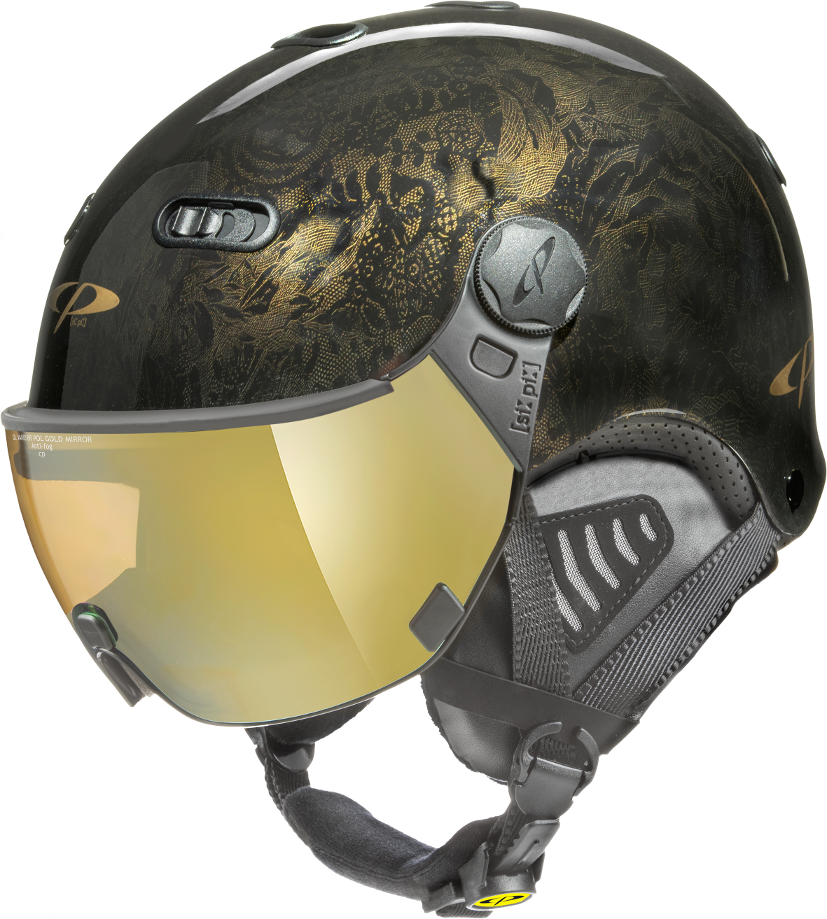 CP Carachillo Vintage Skihelm mit Visier in Gold