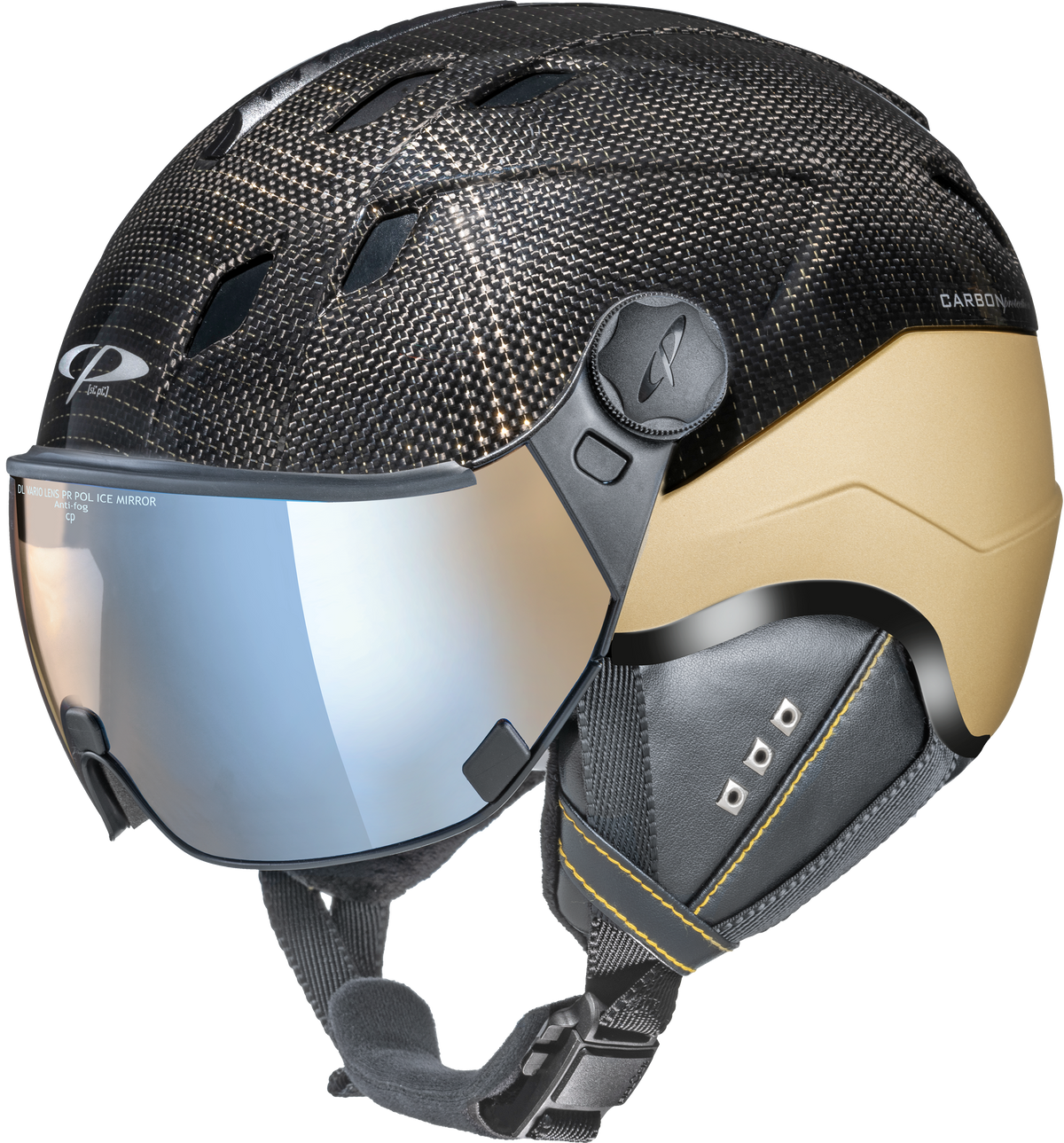 CP Corao+ Carbon Skihelm mit Visier in Gold - Polarised 